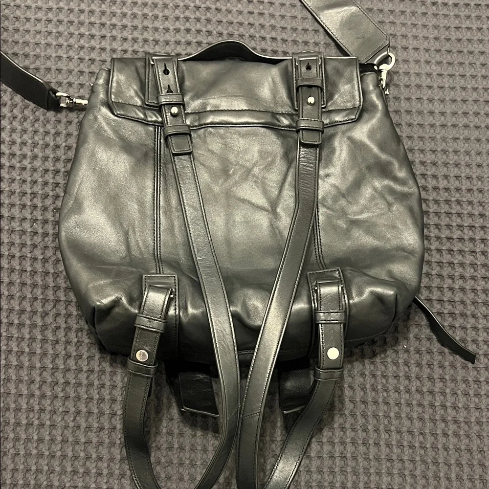Black Leather Backpack Shoulder Bag - Unbranded